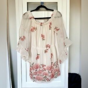 Floral Off-Shoulder Blouse Hint Of Blush Pink Small Women's Shirt